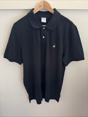 Brooks Brothers 1818 Polo Shirt Black Cotton Slim Fit Embroidered Gold Logo XXL